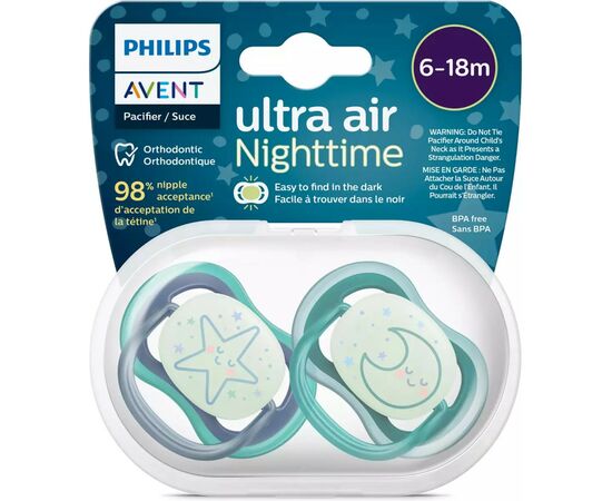 Пустышка Philips AVENT Ultra Air Нічна 6-18 міс 2 шт (SCF376/13), изображение 3 Пустышка Philips AVENT Ultra Air Нічна 6-18 міс 2 шт (SCF376/13), изображение 3