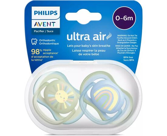 Пустышка Philips AVENT Ultra Air 0-6 міс. 2 шт (SCF085/58), изображение 3 Пустышка Philips AVENT Ultra Air 0-6 міс. 2 шт (SCF085/58), изображение 3