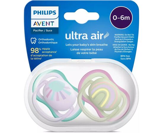 Пустышка Philips AVENT Ultra Air, 0-6 міс. 2 шт (SCF085/59), изображение 3 Пустышка Philips AVENT Ultra Air, 0-6 міс. 2 шт (SCF085/59), изображение 3