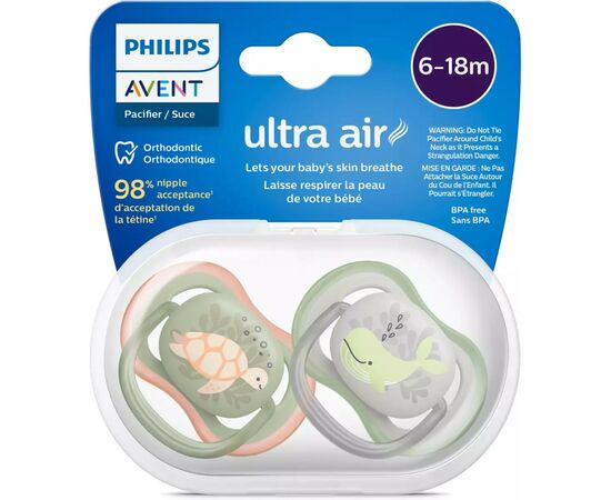 Пустышка Philips AVENT Ultra Air, 6-18 міс. 2 шт (SCF085/60), изображение 3 Пустышка Philips AVENT Ultra Air, 6-18 міс. 2 шт (SCF085/60), изображение 3