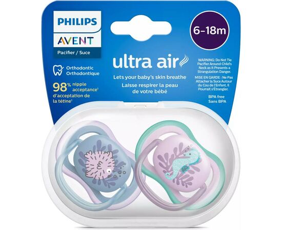 Пустышка Philips AVENT Ultra Air, 6-18 міс. 2 шт (SCF085/61), изображение 3 Пустышка Philips AVENT Ultra Air, 6-18 міс. 2 шт (SCF085/61), изображение 3