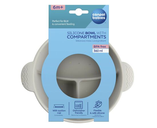 Тарілка дитяча Canpol babies DOTS силіконова на присосці з секціями, сіра (51/403_grey), зображення 4