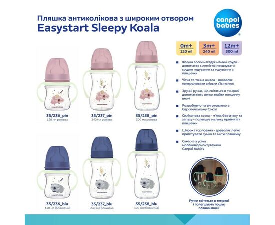 Бутылочка для кормления Canpol babies Easystart Sleepy Koala 120 мл розовая (35/236_pin), изображение 4 Бутылочка для кормления Canpol babies Easystart Sleepy Koala 120 мл розовая (35/236_pin), изображение 4