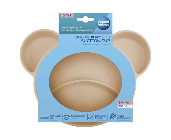 Тарілка дитяча Canpol babies Ведмедик силіконова на присосці з трьома відділами, бежева (51/401_bei), зображення 3 Тарілка дитяча Canpol babies Ведмедик силіконова на присосці з трьома відділами, бежева (51/401_bei), зображення 3