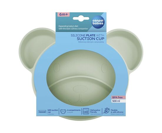 Тарілка дитяча Canpol babies Ведмедик силіконова на присосці з трьома відділами, зелена (51/401_gre), зображення 3