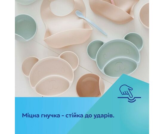 Тарілка дитяча Canpol babies Ведмедик силіконова на присосці з трьома відділами, зелена (51/401_gre), зображення 7