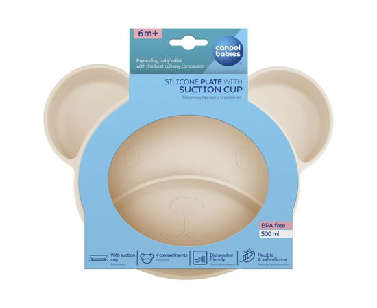 Тарілка дитяча Canpol babies Ведмедик силіконова на присосці з трьома відділами, крем (51/401_creme), зображення 3 Тарілка дитяча Canpol babies Ведмедик силіконова на присосці з трьома відділами, крем (51/401_creme), зображення 3