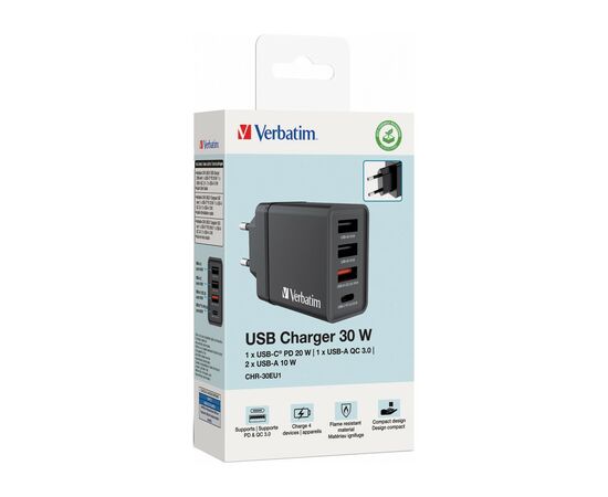 Зарядное устройство Verbatim USB 30W PD3.0 4-ports black (49700), изображение 7 Зарядное устройство Verbatim USB 30W PD3.0 4-ports black (49700), изображение 7