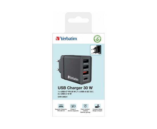 Зарядное устройство Verbatim USB 30W PD3.0 4-ports black (49700), изображение 8 Зарядное устройство Verbatim USB 30W PD3.0 4-ports black (49700), изображение 8