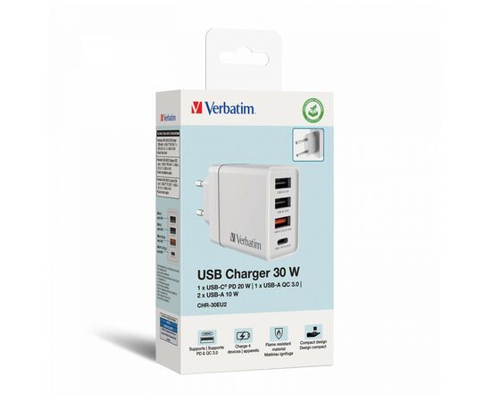 Зарядное устройство Verbatim USB 30W PD3.0 4-ports white (49701), изображение 7 Зарядное устройство Verbatim USB 30W PD3.0 4-ports white (49701), изображение 7