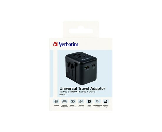 Зарядний пристрій Verbatim UTA-02 PD20W (USB-A /USB-C) (49544), зображення 8 Зарядний пристрій Verbatim UTA-02 PD20W (USB-A /USB-C) (49544), зображення 8