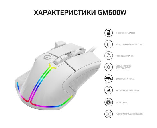 Мышка GamePro GM500W RGB USB White (GM500W), изображение 10 Мышка GamePro GM500W RGB USB White (GM500W), изображение 10