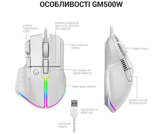 Мышка GamePro GM500W RGB USB White (GM500W), изображение 9 Мышка GamePro GM500W RGB USB White (GM500W), изображение 9