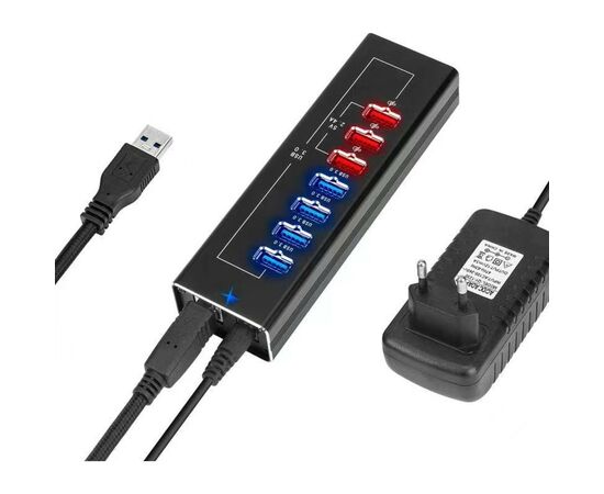 Концентратор ST-Lab 4*USB3.0 data ports + 3*2.4А charge with Power Adaptor metal (DM-UH-P407)