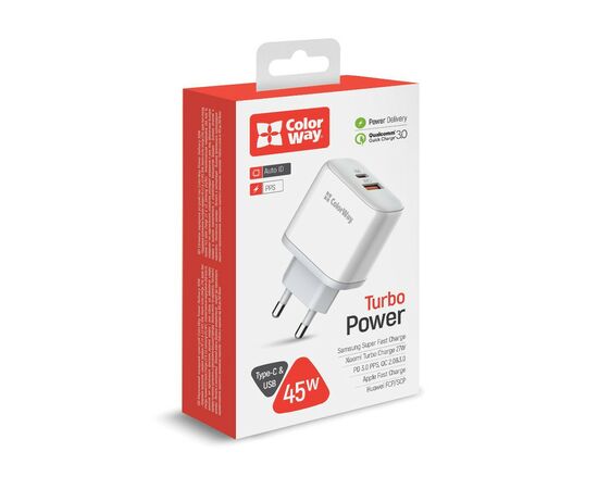 Зарядное устройство ColorWay Power Delivery Port PPS USB (Type-C PD+ USB QC3.0) (45W) white (CW-CHS042PD-WT), изображение 10 Зарядное устройство ColorWay Power Delivery Port PPS USB (Type-C PD+ USB QC3.0) (45W) white (CW-CHS042PD-WT), изображение 10