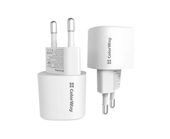 Зарядное устройство ColorWay GaN PD Port USB PPS (Type-C PD + USB QC3.0) (33W) white (CW-CHS043PD-WT), изображение 3 Зарядное устройство ColorWay GaN PD Port USB PPS (Type-C PD + USB QC3.0) (33W) white (CW-CHS043PD-WT), изображение 3