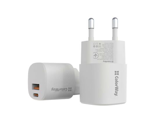 Зарядное устройство ColorWay GaN PD Port USB PPS (Type-C PD + USB QC3.0) (33W) white (CW-CHS043PD-WT), изображение 4 Зарядное устройство ColorWay GaN PD Port USB PPS (Type-C PD + USB QC3.0) (33W) white (CW-CHS043PD-WT), изображение 4