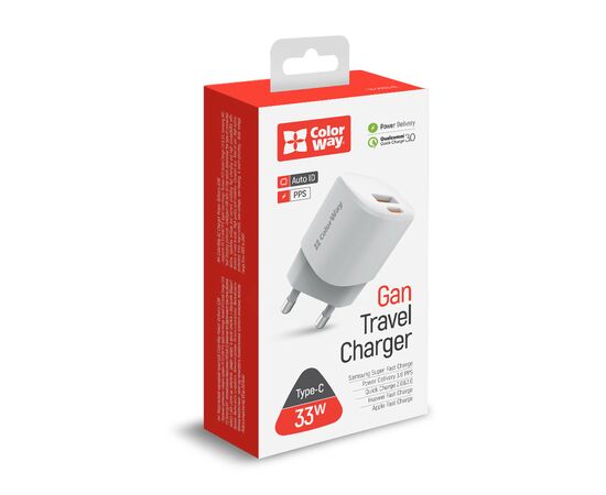 Зарядное устройство ColorWay GaN PD Port USB PPS (Type-C PD + USB QC3.0) (33W) white (CW-CHS043PD-WT), изображение 5 Зарядное устройство ColorWay GaN PD Port USB PPS (Type-C PD + USB QC3.0) (33W) white (CW-CHS043PD-WT), изображение 5
