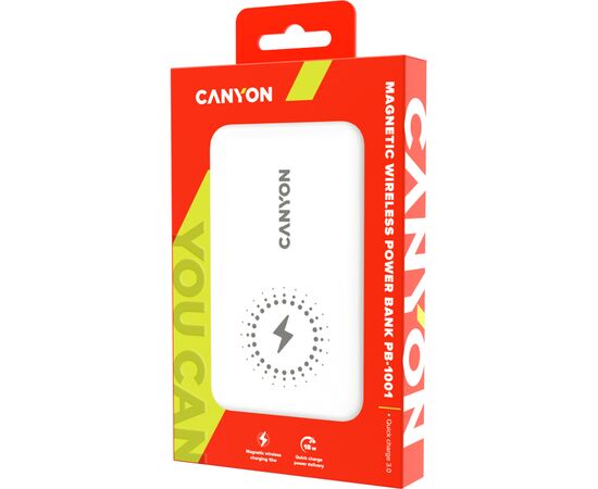 Батарея універсальна Canyon PB-1001 10000mAh, PD/18W, QC/3.0 +10W Magnet wireless charger, white (CNS-CPB1001W), зображення 4 Батарея універсальна Canyon PB-1001 10000mAh, PD/18W, QC/3.0 +10W Magnet wireless charger, white (CNS-CPB1001W), зображення 4