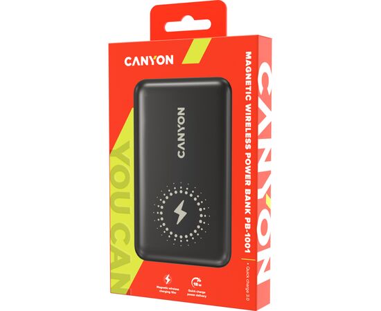 Батарея універсальна Canyon PB-1001 10000mAh, PD/18W, QC/3.0 +10W Magnet wireless charger, black (CNS-CPB1001B), зображення 4 Батарея універсальна Canyon PB-1001 10000mAh, PD/18W, QC/3.0 +10W Magnet wireless charger, black (CNS-CPB1001B), зображення 4