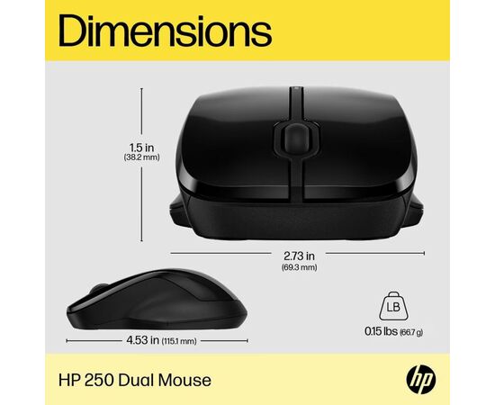 Мышка HP 250 Dual Wireless/Bluetooth Black (6V2J7AA), изображение 5 Мышка HP 250 Dual Wireless/Bluetooth Black (6V2J7AA), изображение 5