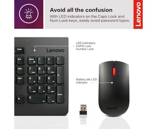 Комплект Lenovo 510 Combo Wireless UA Black (GX31D64836), изображение 5 Комплект Lenovo 510 Combo Wireless UA Black (GX31D64836), изображение 5