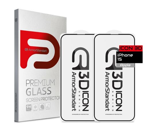 Скло захисне Armorstandart Icon 3D iPhone 15 Black 2pcs (ARM74272)