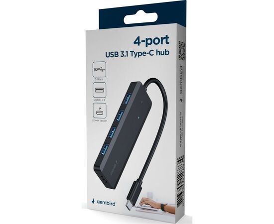 Концентратор Gembird 4 ports USB 3.1,USB-C, USB-C PD (UHB-CM-U3P4P-01), изображение 3 Концентратор Gembird 4 ports USB 3.1,USB-C, USB-C PD (UHB-CM-U3P4P-01), изображение 3