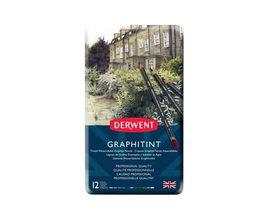 Олівці кольорові Derwent Graphitint акварельні графітні 12 шт, метал. коробці (5028252167406)