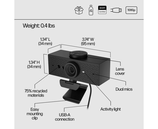 Веб-камера HP 620 FHD (6Y7L2AA), зображення 9 Веб-камера HP 620 FHD (6Y7L2AA), зображення 9