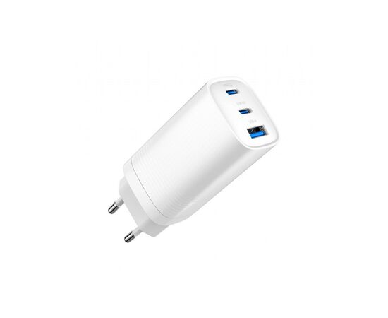 Зарядное устройство Gembird USB-A + 2xType-C (PD18W + QC3.0 27W) white (TA-UC-PDQC65-01-W), изображение 3 Зарядное устройство Gembird USB-A + 2xType-C (PD18W + QC3.0 27W) white (TA-UC-PDQC65-01-W), изображение 3