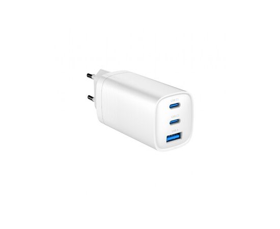 Зарядное устройство Gembird USB-A + 2xType-C (PD18W + QC3.0 27W) white (TA-UC-PDQC65-01-W), изображение 4 Зарядное устройство Gembird USB-A + 2xType-C (PD18W + QC3.0 27W) white (TA-UC-PDQC65-01-W), изображение 4
