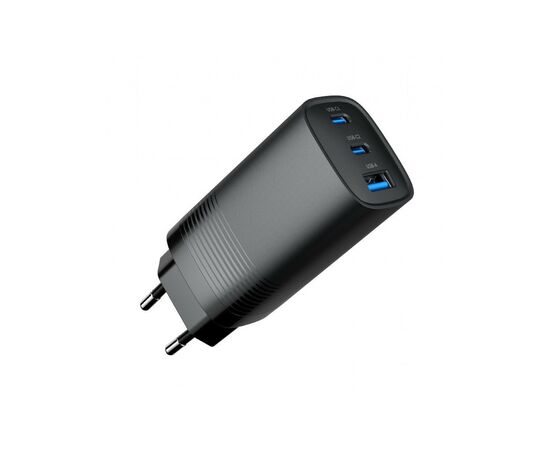Зарядное устройство Gembird USB-A + 2xType-C (PD18W + QC3.0 27W) black (TA-UC-PDQC65-01-BK), изображение 2 Зарядное устройство Gembird USB-A + 2xType-C (PD18W + QC3.0 27W) black (TA-UC-PDQC65-01-BK), изображение 2