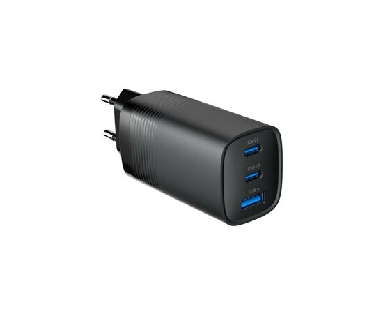 Зарядное устройство Gembird USB-A + 2xType-C (PD18W + QC3.0 27W) black (TA-UC-PDQC65-01-BK), изображение 3 Зарядное устройство Gembird USB-A + 2xType-C (PD18W + QC3.0 27W) black (TA-UC-PDQC65-01-BK), изображение 3
