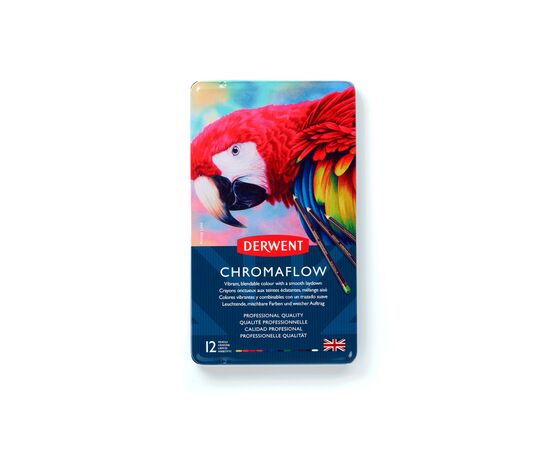 Карандаши цветные Derwent Chromaflow 12 цв. в металлическом пенале (5028252616119), изображение 2 Карандаши цветные Derwent Chromaflow 12 цв. в металлическом пенале (5028252616119), изображение 2