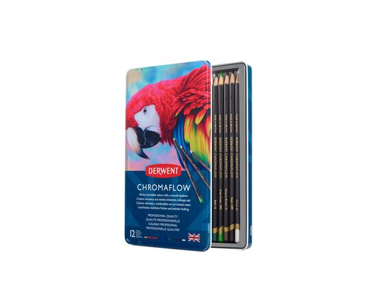 Карандаши цветные Derwent Chromaflow 12 цв. в металлическом пенале (5028252616119), изображение 6 Карандаши цветные Derwent Chromaflow 12 цв. в металлическом пенале (5028252616119), изображение 6