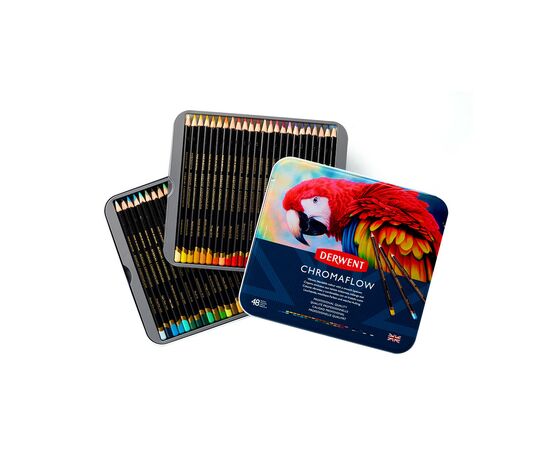 Карандаши цветные Derwent Chromaflow 48 цв. в металлическом пенале (5028252627511), изображение 3 Карандаши цветные Derwent Chromaflow 48 цв. в металлическом пенале (5028252627511), изображение 3