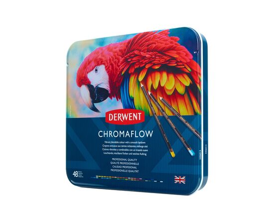 Карандаши цветные Derwent Chromaflow 48 цв. в металлическом пенале (5028252627511), изображение 4 Карандаши цветные Derwent Chromaflow 48 цв. в металлическом пенале (5028252627511), изображение 4