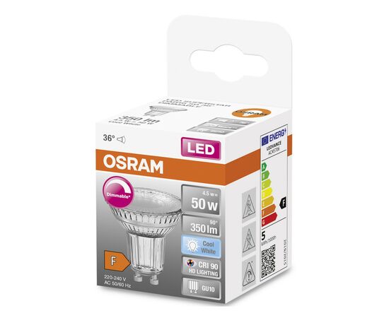Лампочка Osram LED PAR16 DIM 50 36 4,5W/940 230V GU10 (4058075798120), зображення 3 Лампочка Osram LED PAR16 DIM 50 36 4,5W/940 230V GU10 (4058075798120), зображення 3