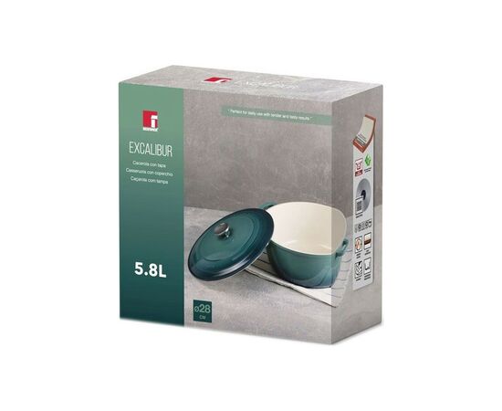 Кастрюля Bergner Excalibur з кришкою Зелена 5.8 л (BG-36102-GR), изображение 7 Кастрюля Bergner Excalibur з кришкою Зелена 5.8 л (BG-36102-GR), изображение 7