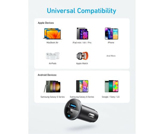 Зарядное устройство Anker PowerDrive 323 30W PD + 22.5W USB-A Black (A2735G11), изображение 4 Зарядное устройство Anker PowerDrive 323 30W PD + 22.5W USB-A Black (A2735G11), изображение 4