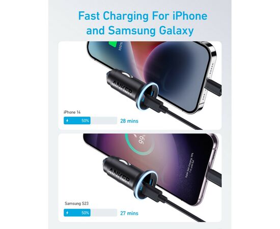 Зарядное устройство Anker PowerDrive 323 30W PD + 22.5W USB-A Black (A2735G11), изображение 5 Зарядное устройство Anker PowerDrive 323 30W PD + 22.5W USB-A Black (A2735G11), изображение 5