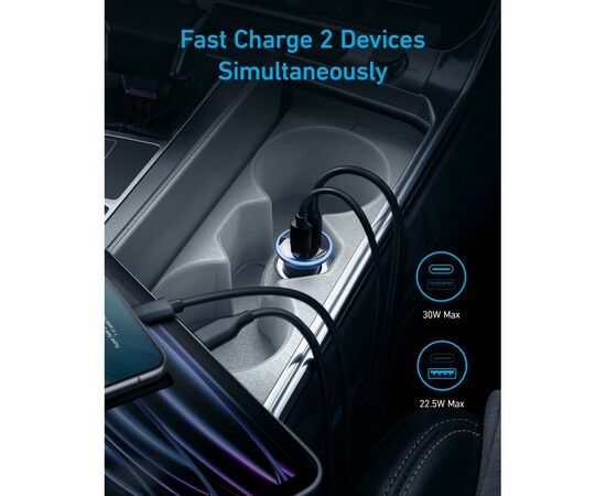 Зарядное устройство Anker PowerDrive 323 30W PD + 22.5W USB-A Black (A2735G11), изображение 7 Зарядное устройство Anker PowerDrive 323 30W PD + 22.5W USB-A Black (A2735G11), изображение 7