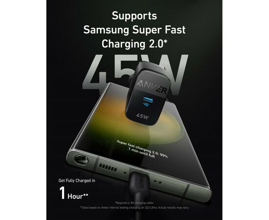 Зарядное устройство Anker PowerPort 313 - 45W PD + PPS USB-C Black (A2643G11), изображение 4 Зарядное устройство Anker PowerPort 313 - 45W PD + PPS USB-C Black (A2643G11), изображение 4