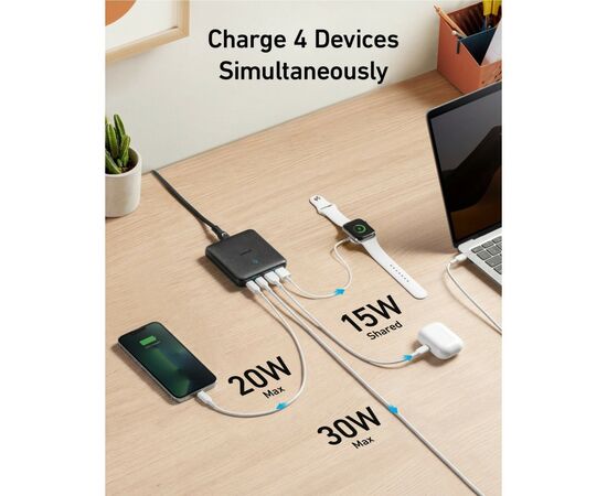 Зарядное устройство Anker PowerPort 543 Atom III Slim 4 - 65W 22xUSB-C PIQ3.0 (A2046G12), изображение 3 Зарядное устройство Anker PowerPort 543 Atom III Slim 4 - 65W 22xUSB-C PIQ3.0 (A2046G12), изображение 3
