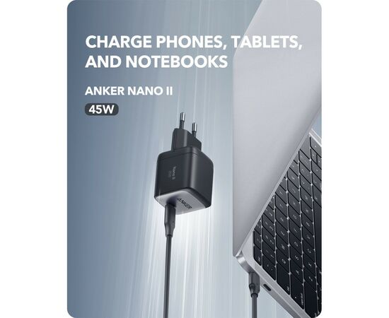 Зарядное устройство Anker PowerPort 713 Nano II - 45W USB-C GaN Black (A2664G11), изображение 7 Зарядное устройство Anker PowerPort 713 Nano II - 45W USB-C GaN Black (A2664G11), изображение 7