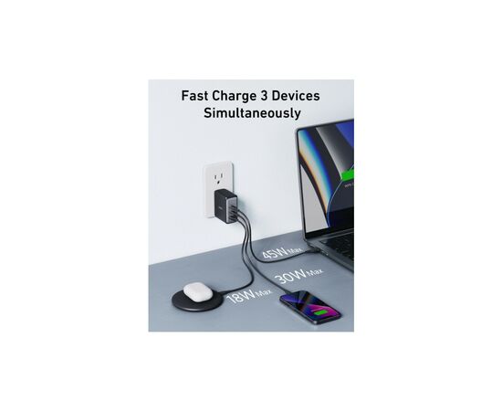 Зарядное устройство Anker PowerPort 736 Nano II - 100W 2xUSB-C PD 1xPIQ GaN Black (A2145G11), изображение 2 Зарядное устройство Anker PowerPort 736 Nano II - 100W 2xUSB-C PD 1xPIQ GaN Black (A2145G11), изображение 2