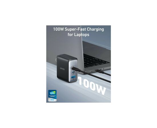 Зарядное устройство Anker PowerPort 736 Nano II - 100W 2xUSB-C PD 1xPIQ GaN Black (A2145G11), изображение 4 Зарядное устройство Anker PowerPort 736 Nano II - 100W 2xUSB-C PD 1xPIQ GaN Black (A2145G11), изображение 4