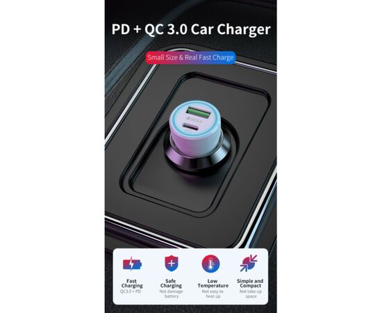 Зарядное устройство T-Phox Rapid T-C08 Car Charger PD20W + QC3.0 18W Black (T-C08 Black), изображение 2 Зарядное устройство T-Phox Rapid T-C08 Car Charger PD20W + QC3.0 18W Black (T-C08 Black), изображение 2