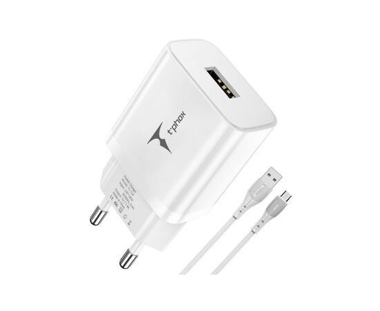 Зарядное устройство T-Phox TCC-124 Pocket USB + MicroUSB cable White (TCC-124 (W)+Micro), изображение 2 Зарядное устройство T-Phox TCC-124 Pocket USB + MicroUSB cable White (TCC-124 (W)+Micro), изображение 2